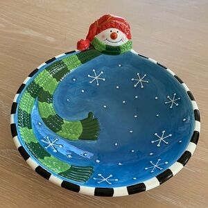 Holiday Workshop ceramic Snowman Snack Plate, no chips or flaws